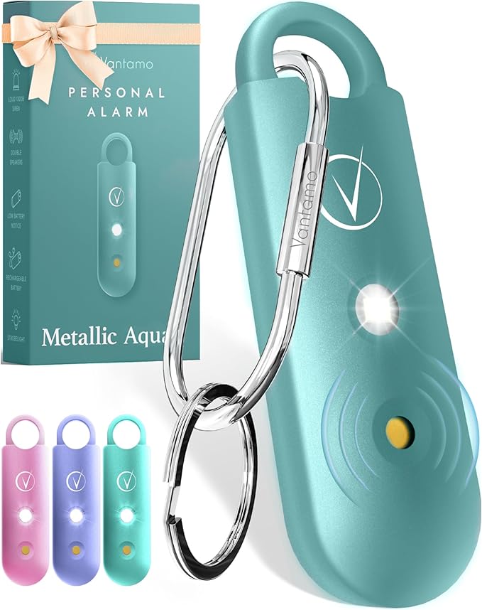Vantamo Personal Alarm for Self Defense with Low Battery Notice, Strobe Light & Extra Loud 130 dB Double Speakers Safety Keychain Set for Women, Rechargeable Panic Button for Womens Self Defense by Vantamo