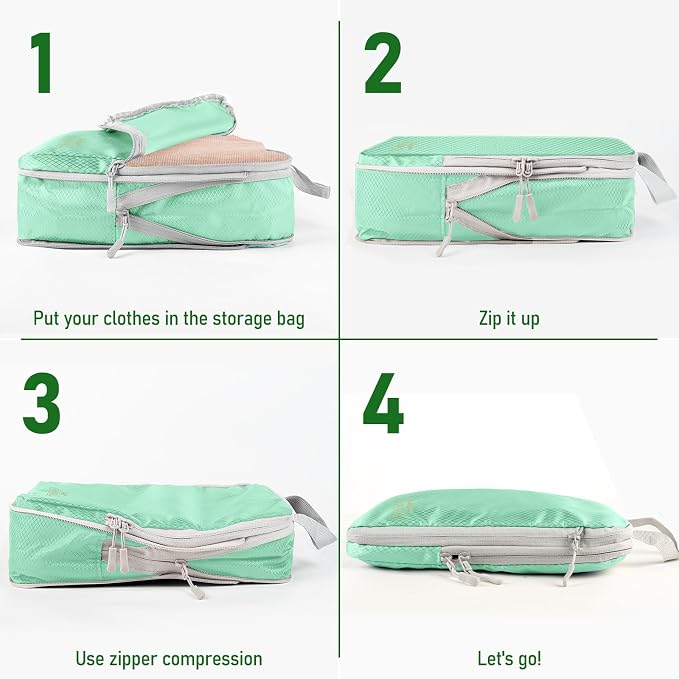 6 Set Compression Packing Cubes, Suitcase Organizer, Lightweight Travel Essentials, Compression Bags For Travel Accessories Luggage Storage Set (6Pcs, Matcha Green) - Image 3