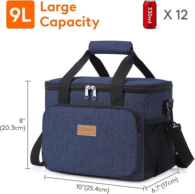 Lifewit Medium Lunch Bag, Insulated Lunch Box, Soft Cooler Cooling Tote for Adult Men Women, Dark Blue 12-Can (9L) - Image 4