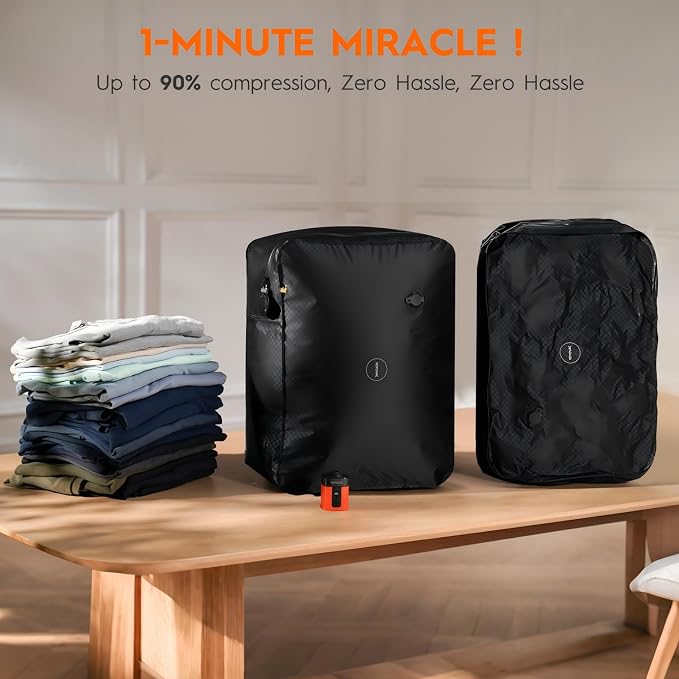 43L Max Capacity Vacuum Suitcase Compression Bags with Wireless Pump - Space Saver Bags for Travel Luggage, No Checked Baggage, Reusable, IP68, Fits 20/24/28 Inch Suitcases (No Tracker) - Image 3