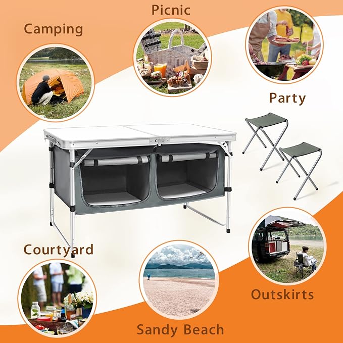 CampLand Outdoor Folding Table Aluminum Lightweight Height Adjustable with Storage Organizer for BBQ, Party, Camping - Image 6
