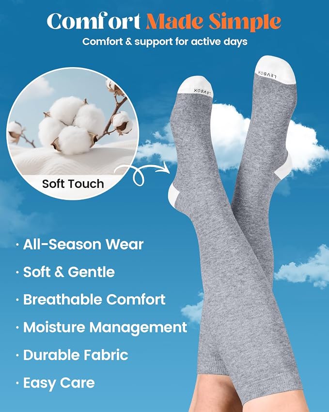 LEVSOX Cotton Compression Socks for Women Men 20-30 mmHg Knee High Cute Support Sock for Nurses Flying Pregnancy - Image 2