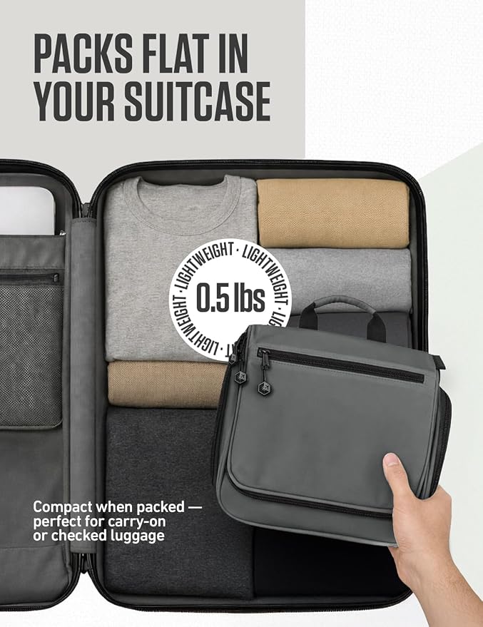 VENTURE 4TH Hanging Travel Toiletry Bag, 18 Compartments - Gray | Hangs on rails, hooks or doors; stands upright. Removable TSA pouch. Water-resistant Nylon 290D Twill, reinforced stitching. - Image 8