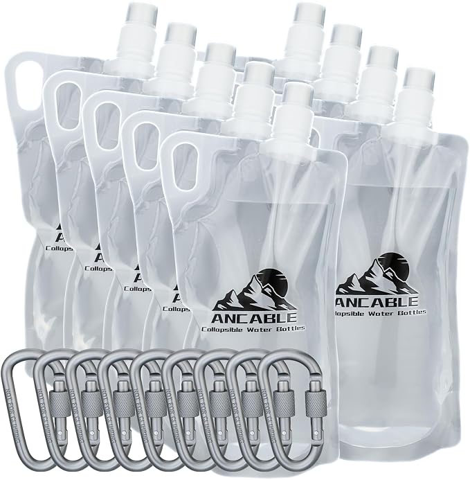 Ancable 33oz Collapsible Water Bottles, 9-Pack Reusable Travel Foldable Water Bottles for Hiking Camping Running Bike, BPA-Free Water Bottle by Ancable