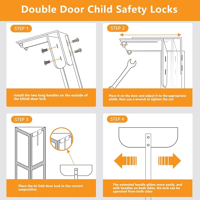 Adjustable Metal Bi-fold Door Lock, Keep Safety, Black, 4 Pack | Bifold Door Lock Kit for 0.6-2 Inch Thick Doors, Protection Child and Pet Proof Bi-fold Door Lock for Closet Cabinet Pantry - Image 4