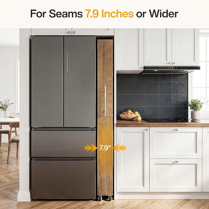 Tribesigns 73" Tall Slim Storage Cart on Rubber Wheels, 7-Tier Narrow Pantry Cabinet, Rolling Skinny Spice Rack Organizer Next to Fridge, Wooden Pull-Out Storage Shelf for Kitchen Small Spaces, Brown - Image 7