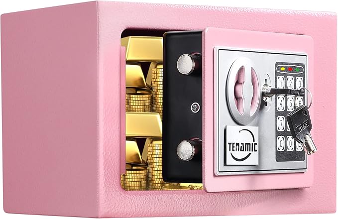 TENAMIC Safe Box 0.23 Cubic Feet Electronic Digital Security Box, Keypad Lock Box Cabinet Safes, Solid Alloy Steel Office Hotel Home Safe, Pink by Tenamic