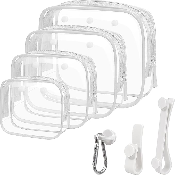 4 Pack Clear Toiletry Bags, Portable Travel Makeup Pouch with Zipper, TSA Approved Organizer, Clear Pouch Bags Compatible With Bogg Bag Divider Accessories (White, Pack of 8) by LETGO