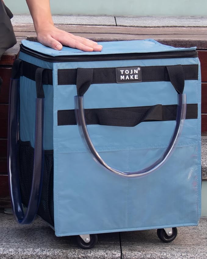 Reusable Grocery Bag on Wheels, Rolling Tote, 46 LBS, Small | Shopping bag on Wheels, 8 Pockets, Zipper Cover, Foldable, Heavy Duty Handles, Blue - Image 6