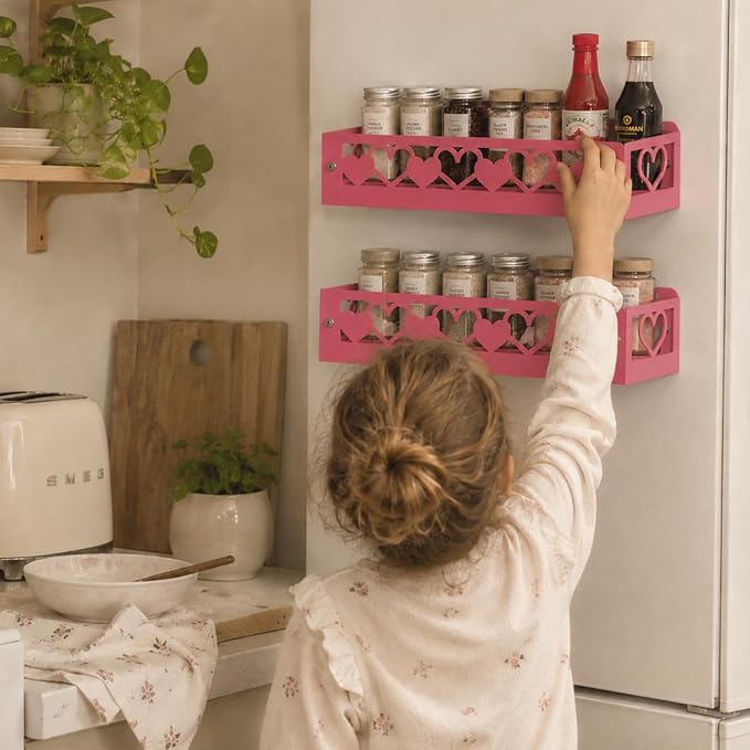 OYEFLY Pink Heart Magnetic Spice Rack for Refrigerator, Metal Magnetic Shelf Basket, Cute Fridge Organizer and Storage, Pink Kitchen Accessories for Spice Storage, Cabinet or Laundry Room (2) - Image 8