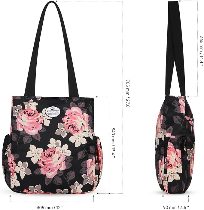 HUA ANGEL Floral Tote Bag - Casual Shoulder Bag Daily Tote Bag with Zipper Gym Travel Shopping Work Handbag for Women - Image 3
