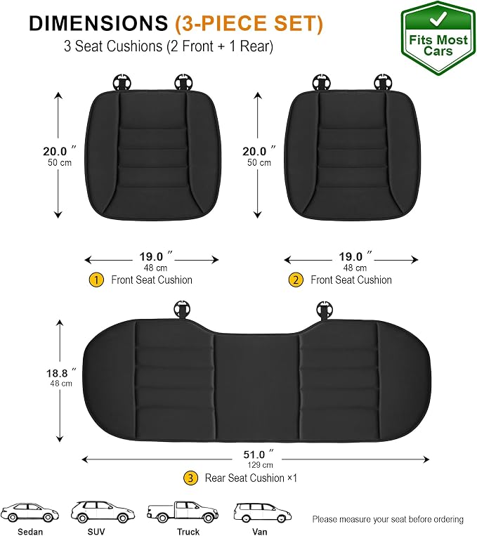kingphenix 3-Piece Memory Foam Car Seat Cushion Set for Driving Comfort | 2 Front Seat Cushions and 1 Rear Bench Pad, 1.2-Inch Memory Foam, Non-Slip Bottom for Sedan, SUV, Truck and Van, Black - Image 5