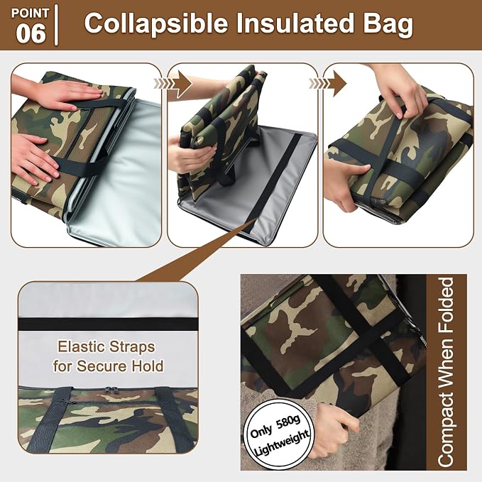 Reusable Grocery Bag – Expandable Insulated Cooler Bag with Bottom Board, Collapsible Insulated Shopping Bag with Zipper & Drawstring, Heavy Duty Tote Bag for Shopping, Delivery, Picnic, Beach - Image 7