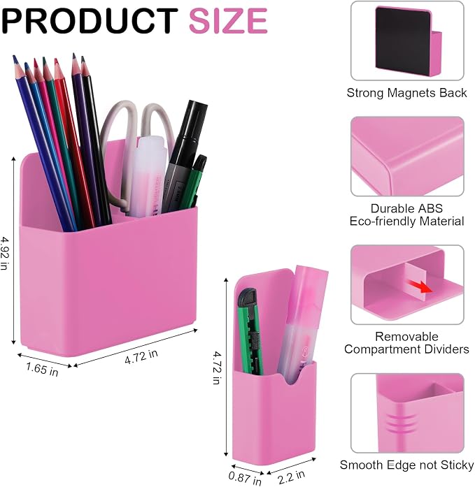 KITANIS Magnetic Pen Holder,2 Pack Magnetic Dry Erase Marker Holder with Generous Compartments,Strong Magnet Storage Marker Pen Pencil Organizer for Refrigerator,Whiteboard,Locker Accessories - Image 2