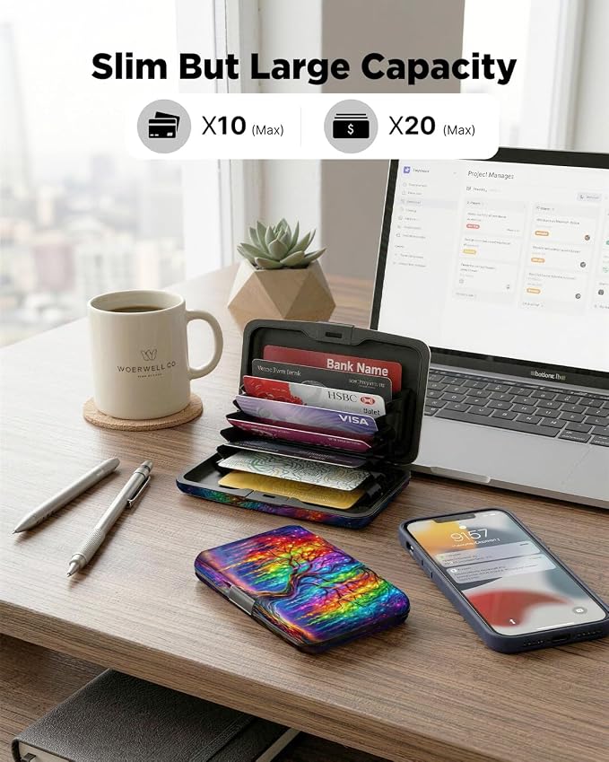 Maicican RFID Blocking Aluminum Credit Card Holder | Slim Metal Wallet for Women & Men, Business Card Case for Travel, Fits Front Pocket, Card holder wallet - Colorful tree - Image 5