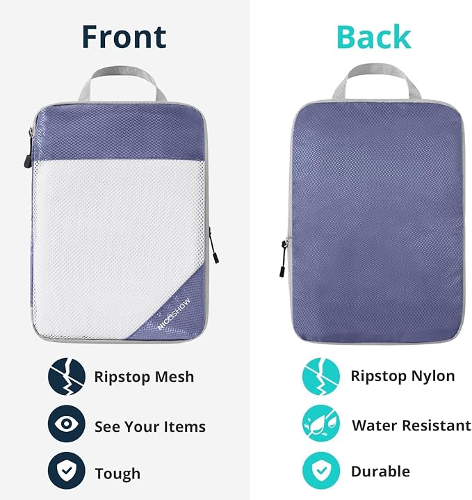 Compression Packing Cubes 6 Set, Compressible Space-Saving Packing Cubes for Travel - Compression Bags, Luggage Organizer, Travel Essentials for Women, Bluish Purple - Image 5
