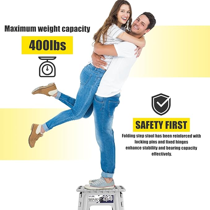 Delxo 17.5 Inch Folding Step Stool,Foldable Step Stool for Adults Grey | Step Stool with Safety Lock,Portable Collapsible Step Stool,Non-slip Folding Stools for Kitchen Bathroom Bedroom Garden 1PC - Image 2