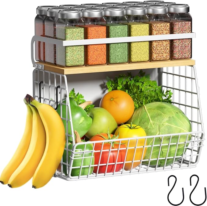 Magnetic Shelf for Fridge with Wood Lid, Fruit Potato and Onion Storage Bins, Pantry Organizers & Storage, Large Container Magnetic Spice Rack for Refrigerator, Kitchen Counter (White, 1) by Ofiray-home