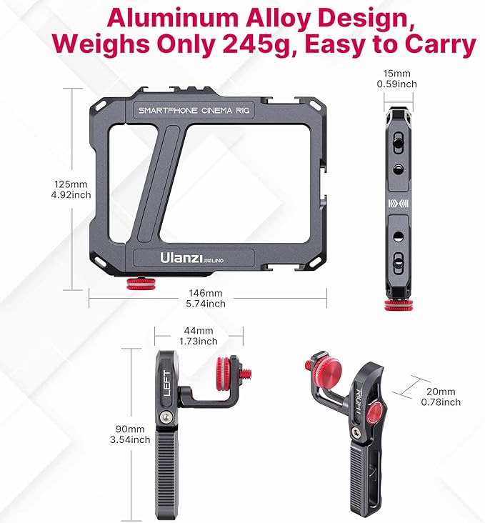ULANZI Smartphone Video Rig with Handle LINO Filmmaking Case Aluminum Alloy | Phone Video Stabilizer Grip Tripod Mount for Video Maker Videographer with Cold Shoe for iPhone 16 15 Mini Pro Max 8 Plus - Image 4