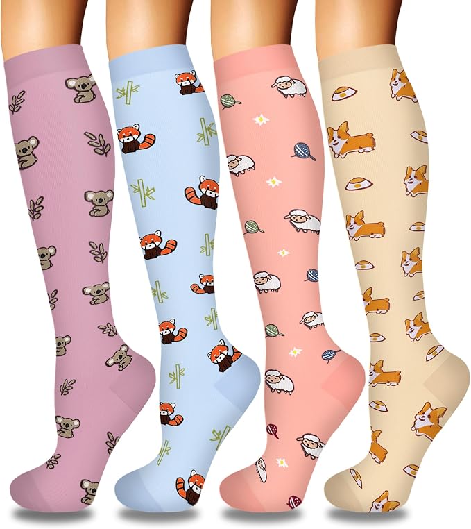 4 Pairs Compression Socks for Women Circulation-Best Support for Nurses,Running,Athletic,Travel by Iseasoo