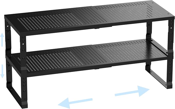 Cabinet Shelf,Expandable Adjustable Stackable Kitchen Organizer,for cabinets, Kitchens, countertops, bathrooms Shelf Organizer(2Packs/Black,Large) by Ipotivespaceorganization