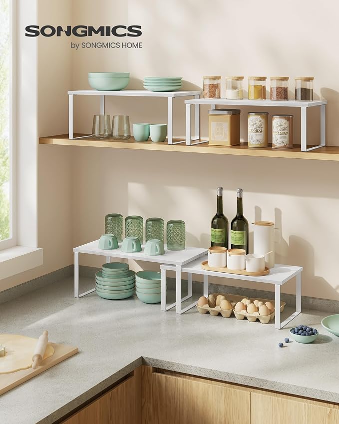 SONGMICS Cabinet Organizer Shelf, Set of 2 Spice Rack, Kitchen Storage | Kitchen Counter Storage Spice Rack, Steel, Particleboard, Snow White and Matte White, BYSTRO Collection UKCS025W01 - Image 2