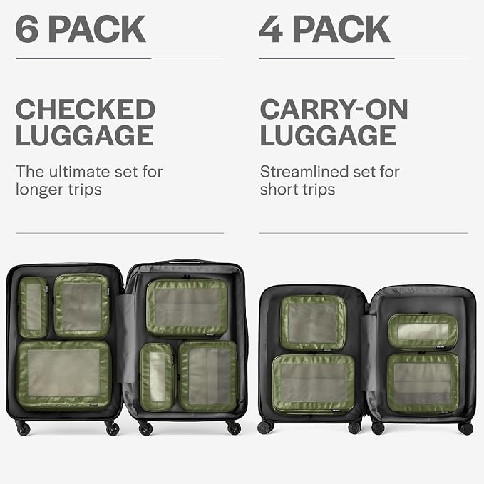 Compression Packing Cubes for Travel, 4-Pack, Olive | Solves overpacking, 4-Piece set fits most carry-ons, 50% Space savings, Compression luggage organizer bags - Image 4