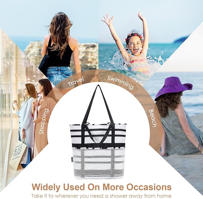 KABAQOO Large Beach Bag Waterproof Sandproof Tote Bag for Women with Zipper & Mesh Pockets for Pool Swim Travel Everyday | waterproof - Image 8