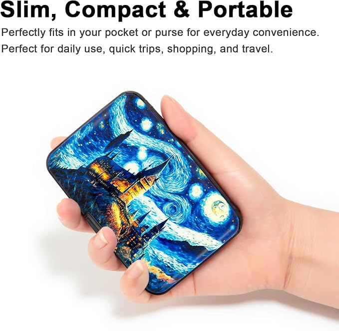 Credit Card Holder, Metal Card Wallet RFID Blocking Mini Slim Aluminum Business Hard Card Case for Women Men (Starry Night Castle) - Image 2