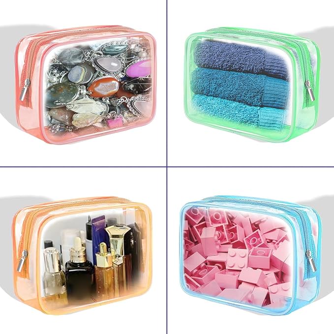 Clear Makeup Bag (4 Packs), Small TSA Approved Toiletry Bags for Traveling Small Size Cosmetic Storage Pouches for Women Organizer with Zipper Pink Orange Green Blue - Image 4