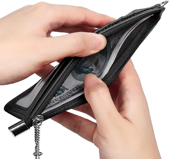 RFID Blocking Slim Credit Card Holder Wallet with Zipper Money Pocket & Keychain, Slim Airtag Wallet for Men Women - Image 5