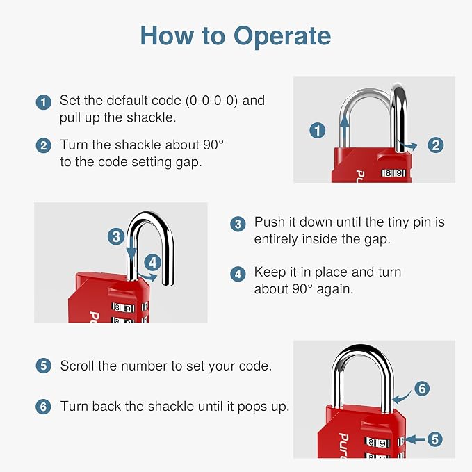 Puroma 2 Combination Lock Locker 4 Digits Combo Padlock Gym Red & Black | For School Gate Fence Toolbox Hasp Storage, Outdoor, Resettable, Weatherproof, Side Window, Crack Cut Resist, Hardened Steel - Image 7