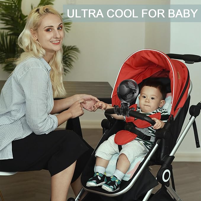 COMLIFE Baby Stroller Fan, Rechargeable Battery Operated, Max 10Hrs Cooling, 3 Speeds, 360° Rotate USB Desk Fan, Flexible Tripod Clip On Fan for Stroller Car Seat Crib Treadmill Golf Cart - Image 2