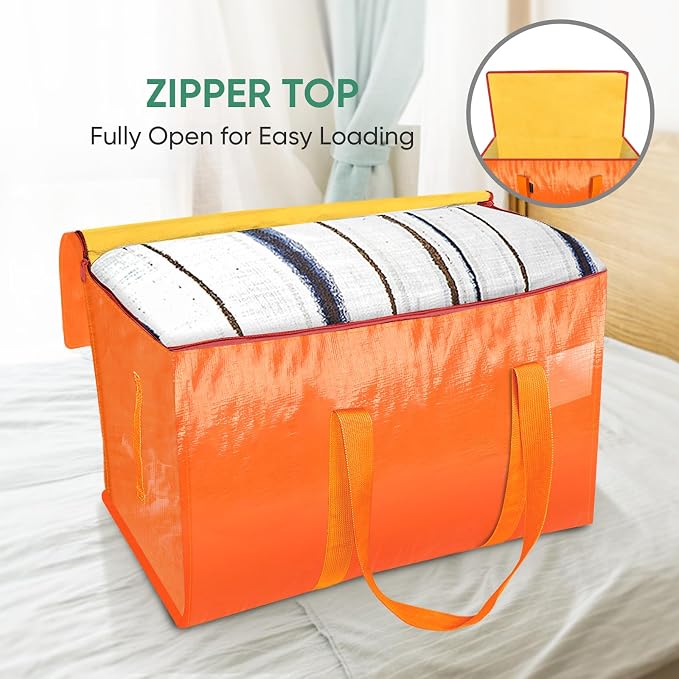 BALEINE 2-Pack Oversized Moving Bags with Reinforced Handles, Heavy-Duty Storage Tote for Clothes, Moving Supplies (Orange, 2-Pack) - Image 6