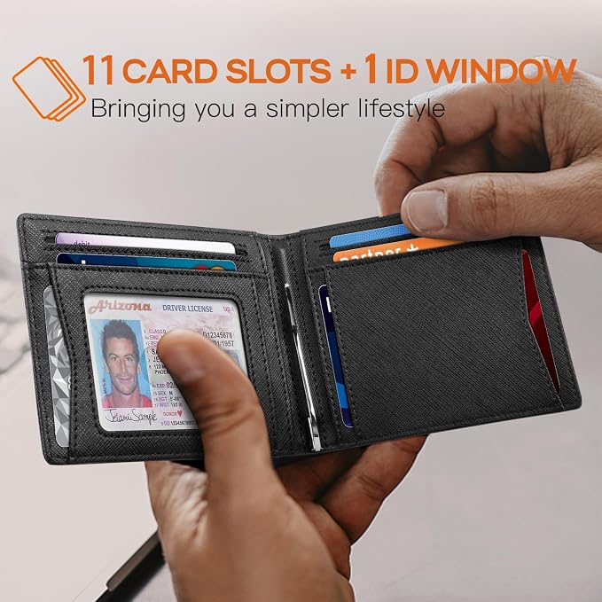 RUNBOX Slim Wallet for Men Genuine Leather RFID Blocking Bifold Minimalist Front Pocket Mens Wallet with Money Clip Thin Gift Box - Image 2