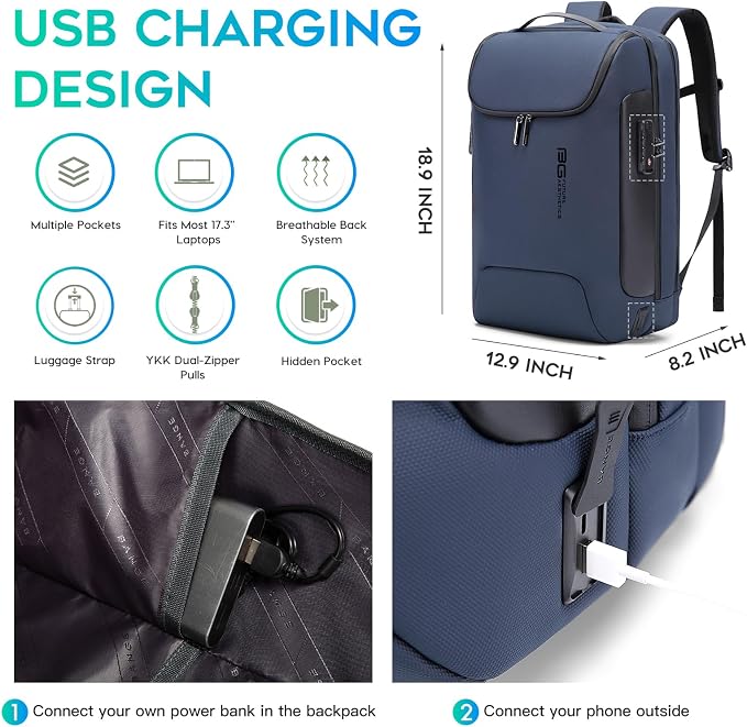 BANGE Anti-Theft Backpack with USB Charging Port 17.3 Inch Business Laptop Backpack - Image 2
