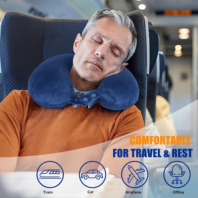 SAIREIDER Neck Pillows for Travel-Head Neck Support Travel Pillow for Traveling, Car, Home, Office Adjustable with Storage Bag (Navy Blue) - Image 2