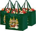 Christmas Canvas Tote Bags with Handles, Large Merry Christmas Shopping Bag | 14.6 x 10.2 x 13 in Holds 60 lbs Reusable Gift Bags for Christmas / Holiday / Party / Kid, Green 3-Pack by CNaiyunpin