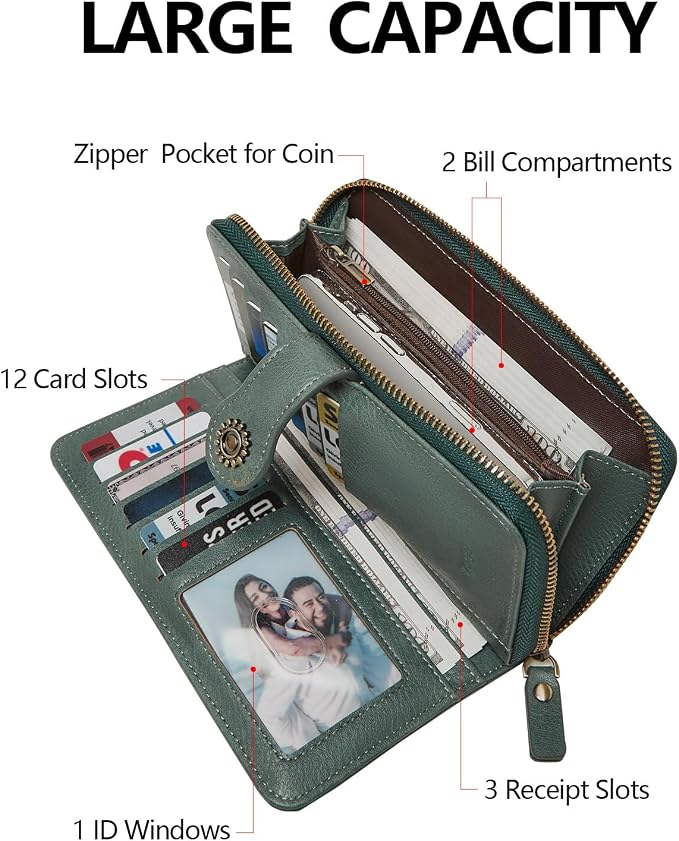 TFKGS Wallet for Women RFID Blocking Leather Large Capacity Card Holder Ladies Phone Clutch Travel Long Purse Wristlet | RFID Blocking - Image 2