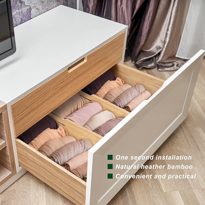 4 Pack Bamboo Drawer Dividers 2.6" High, Adjustable from 12 Inch to 17 Inch | Expandable Kitchen Drawer Organizer Separators for Clothes, Kitchen, Bedroom, Dresser, Office (Beige) - Image 5