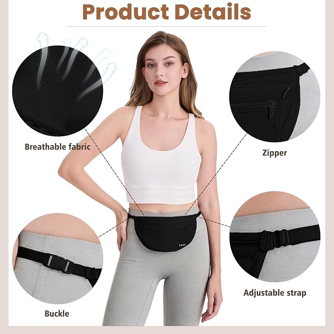YOYI YOYI Anti-Theft Money Belt Waist Fanny Pack Hidden Passport Wallet | Ultra-thin skin-friendly fabric, invisible flat fit with RFID, zippered pockets keep your essentials organized and secure - Image 5