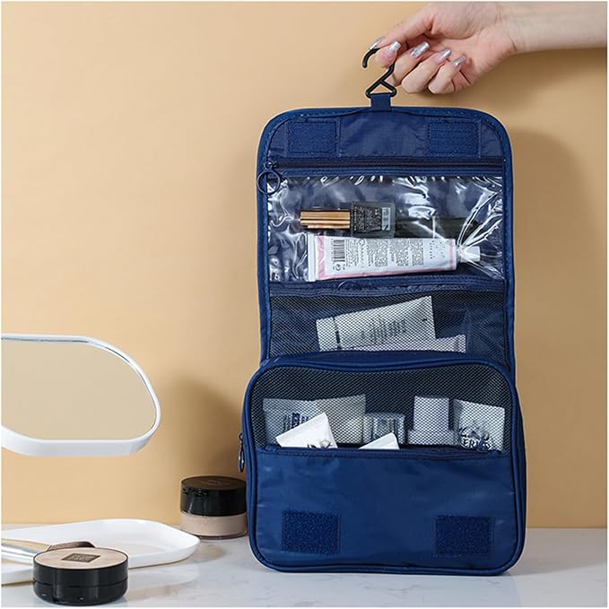 Travel Toiletry Bag with Hook, Hanging Toiletries Bag for Women Makeup and Small Cosmetics Organizer Blue - Image 7