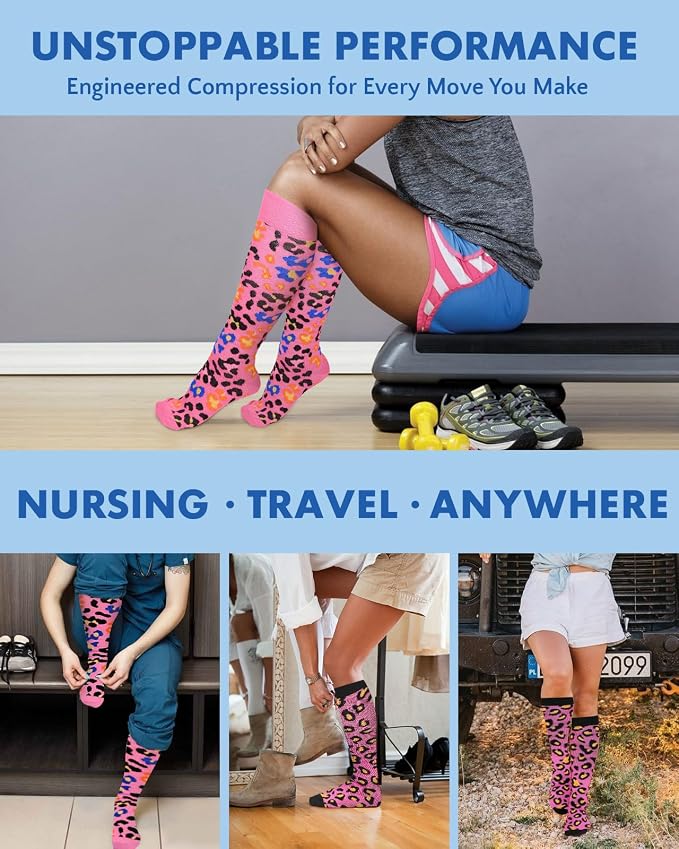 Compression Socks for Women 15-20 mmHg, 2 Pairs | Graduated Support, Knee High Fit, Polyester Stretch, Circulation Comfort, Nurses, Travel, Athletes, Flight, Daily, Patterned - Image 6