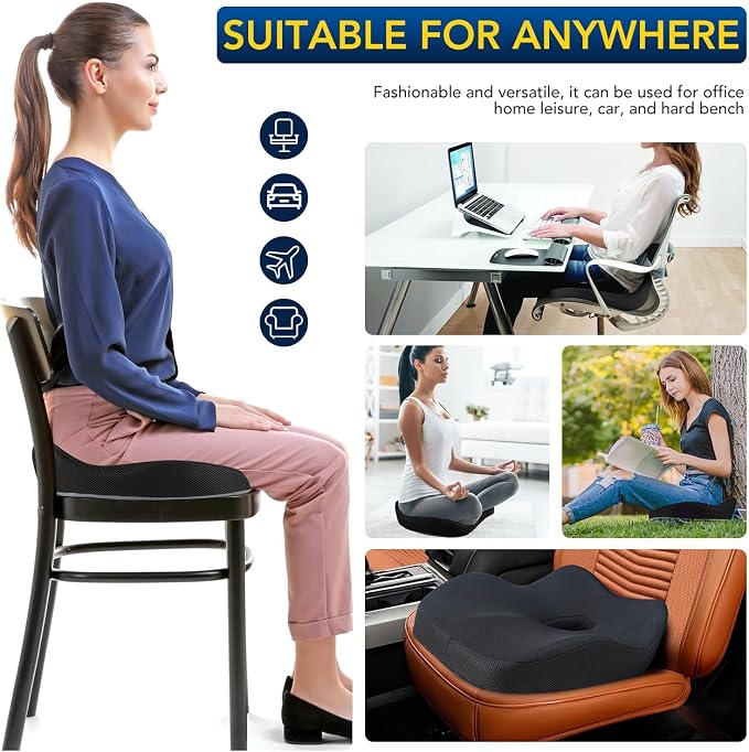 Car Seat Cushion, Ergonomic Memory Foam Car Seat Pad for Sciatica Pain Relief, Larger Driving Seat Cushion for Car Short Drivers on Long Drives - Butt Cushion for Car,Truck, Office - Black - Image 9