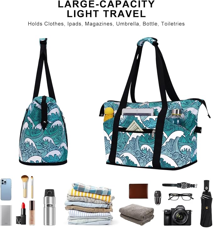 Expandable Duffel Bag for Women with Trolley Sleeve/Wet Pocket Weekender Travel Tote Large Carry On Overnight Luggage - Image 6