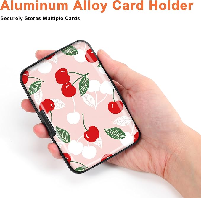 Mayski 2 Pack Credit Card Holder for Women RFID Blocking Wallet, Cherry | Card Wallets for Women Small Mini Business Metal Accordion Aluminum Alloy Hard Case for Men - Image 3
