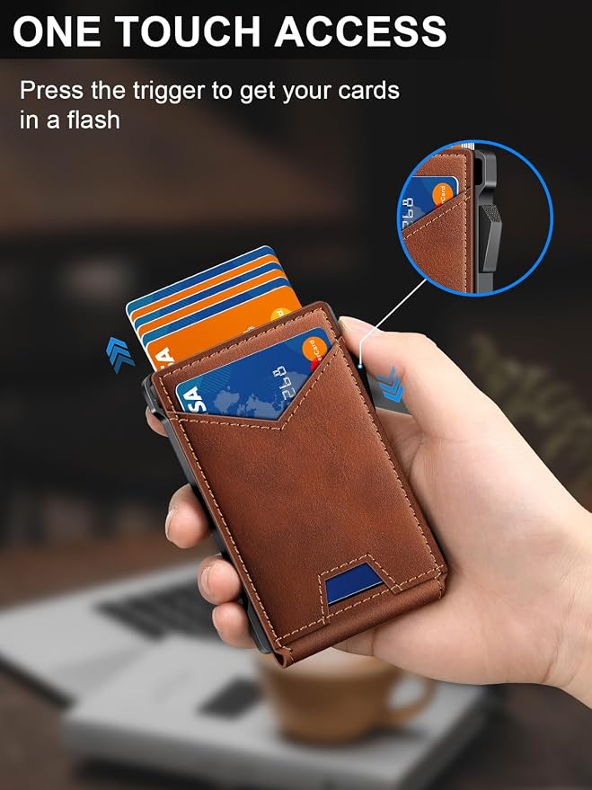 Wallet for Men RFID Wallet with 2 ID Windows & Money Clip, Slim Pop Up Card Holder for 10-12 Cards, Bifold Minimalist Smart Wallet for Front Pocket, Compact Metal Credit Card Holder, Gifts for Men - Image 2