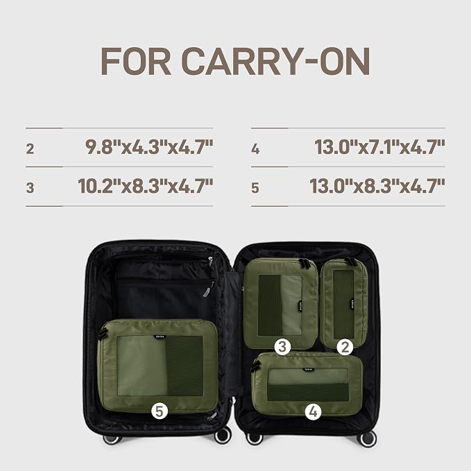 EPICKA TripCozy Compression Packing Cubes, 4 Set, Olive Green | Durable Expandable Travel Organizer Bags with Mesh Tops for Space-Saving Storage of Clothes & Accessories in Luggage - Image 5
