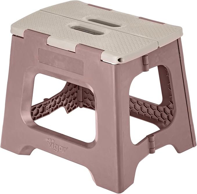 Vigar Compact Foldable Step Stool, 10-1/2-Inch, Brown | For Adults, Up to 330 Pound, Lightweight Stool, Non-Slip, Folding Design, Compact Size, Easy to Store by VIGAR