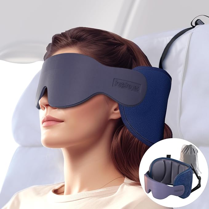 Travel Pillow for Airplane, 360° Head Support for Long Flight | Seat Strap System, Use on Seat Headrest, Stable Comfort, Stop Bobblehead, 3D Eye Mask Airplane Pillow, Travel Essential, Grey by Inspireyes